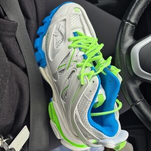 Balenciaga Gray Sneakers with Neon Green and Blue Accents